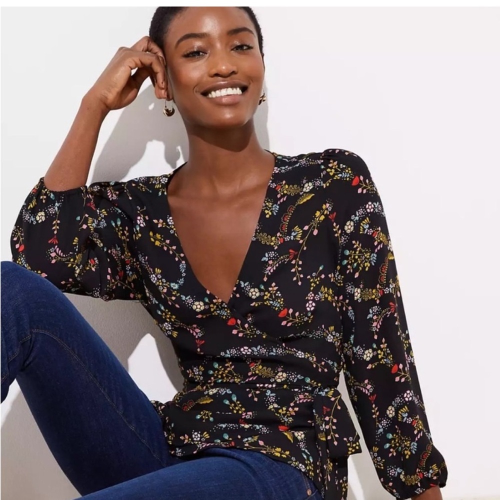 Loft Floral Black Wrap Top